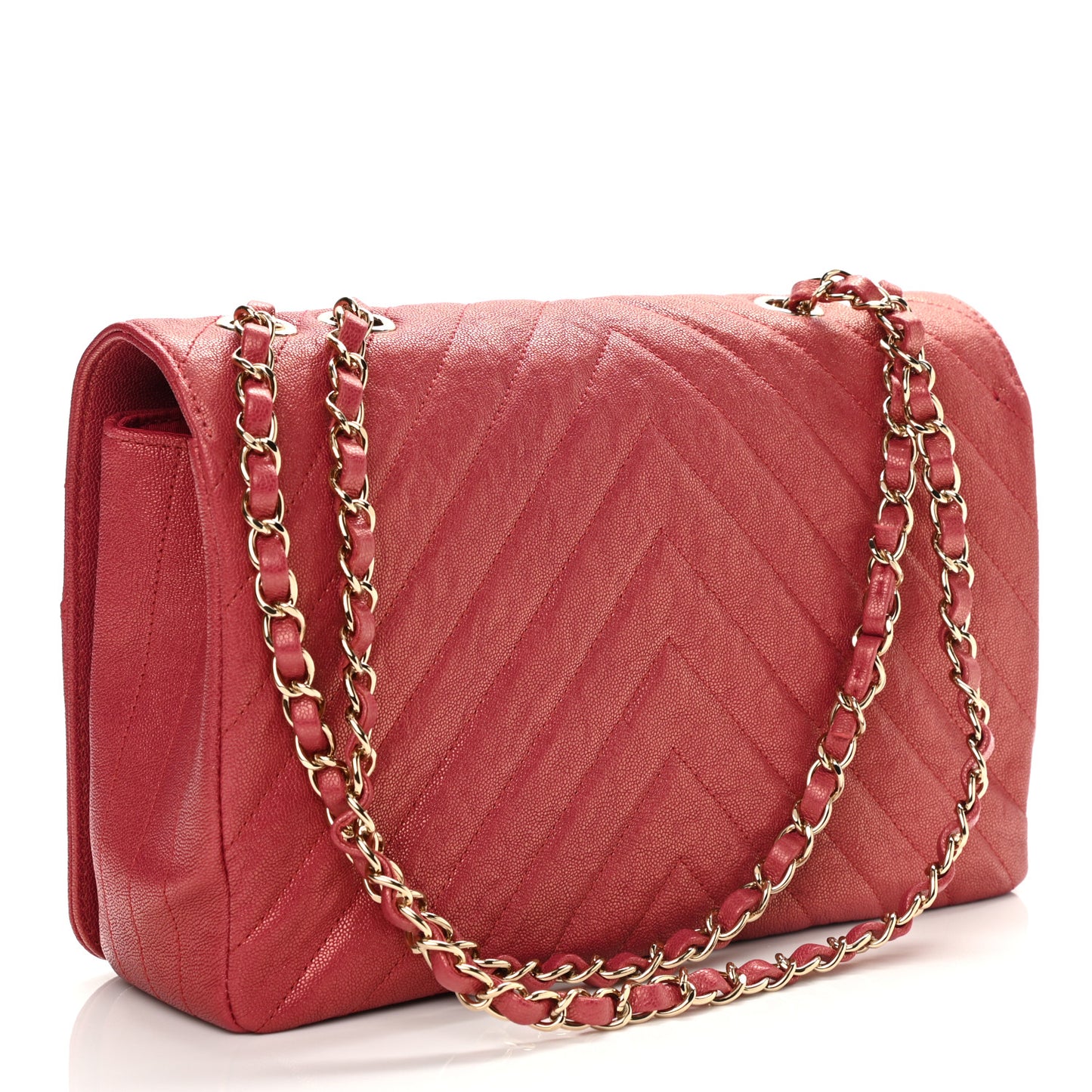 Metallic Caviar Chevron Quilted Medium Statement Flap Dark Pink