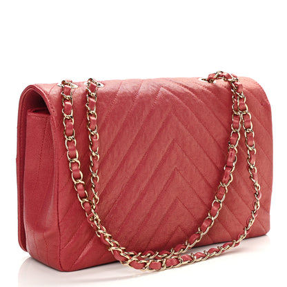 Chanel Metallic Caviar Chevron Quilted Medium Statement Flap Dark Pink 3 of 10