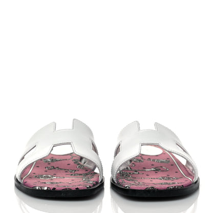 Hermes Box Calfskin White Bois De Rose Oran Sandals 36.5 White 2 of 8