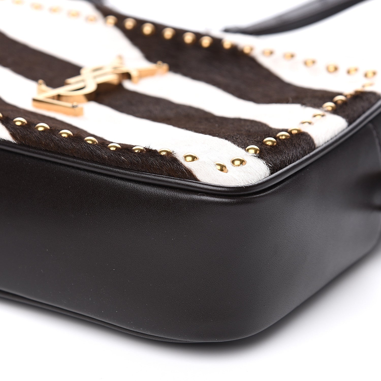 Saint Laurent Pony Hair Calfskin Studded Monogram Lou Camera Bag Dusty White Brown 9 of 9