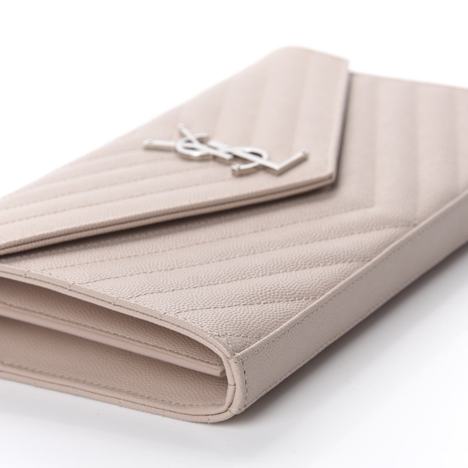 Saint Laurent Grain De Poudre Matelasse Chevron Monogram Chain Wallet Pale Pink 6 of 9