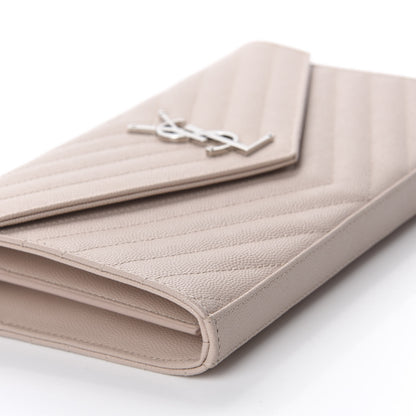 Saint Laurent Grain De Poudre Matelasse Chevron Monogram Chain Wallet Pale Pink 6 of 9