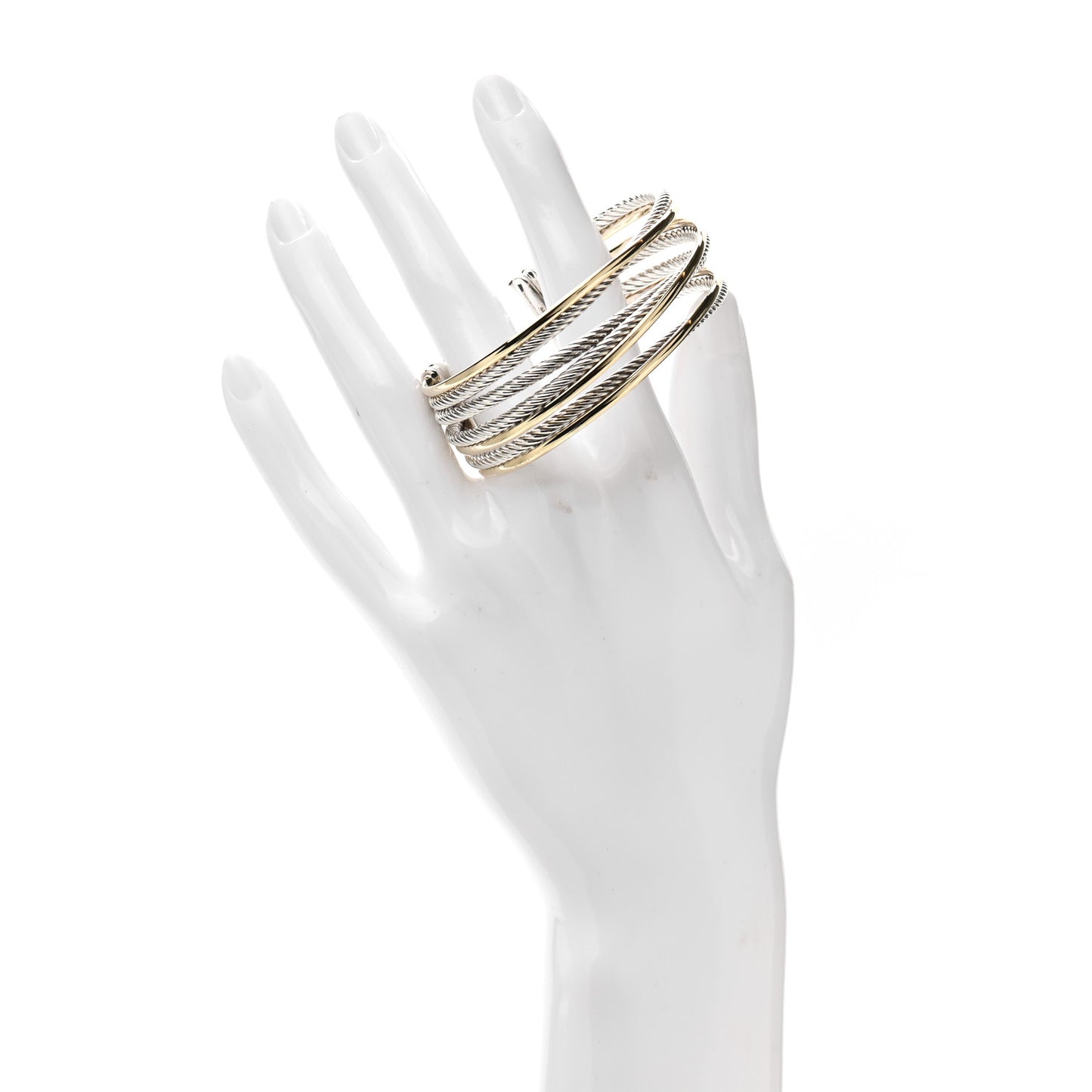 Sterling Silver 18K Yellow Gold 21mm Four Row Crossover Cuff Bracelet