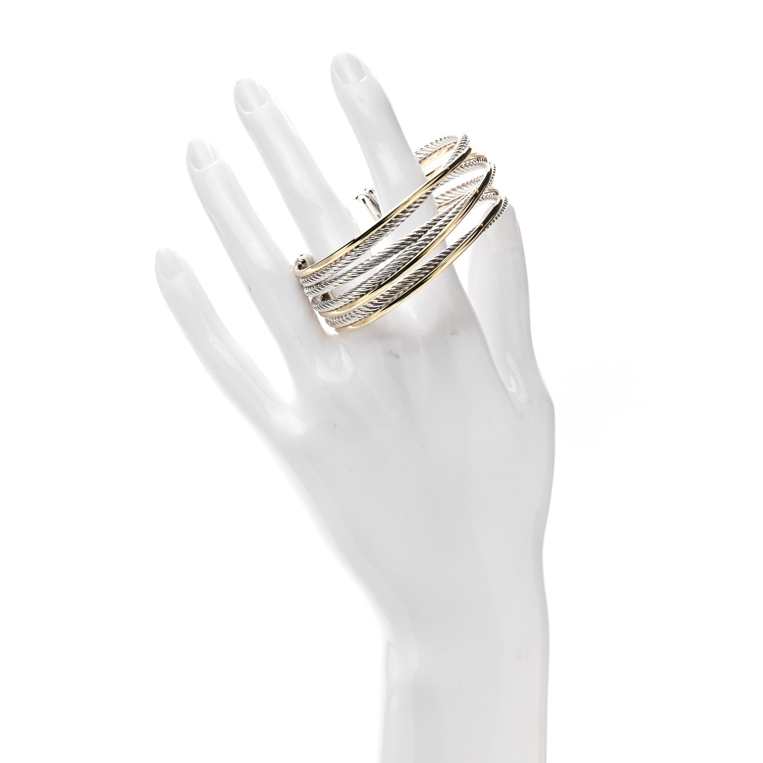 David Yurman Sterling Silver 18K Yellow Gold 21mm Four Row Crossover Cuff Bracelet 2 of 5