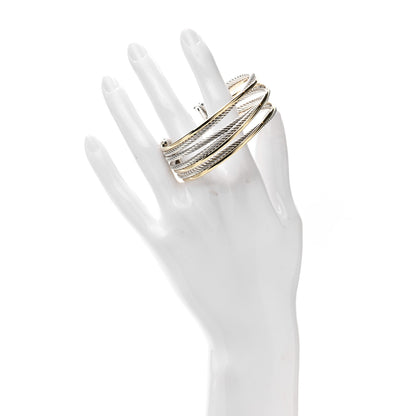 David Yurman Sterling Silver 18K Yellow Gold 21mm Four Row Crossover Cuff Bracelet 2 of 5