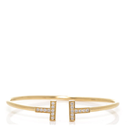 Tiffany 18K Yellow Gold Diamond T Wire Bracelet 1 of 4