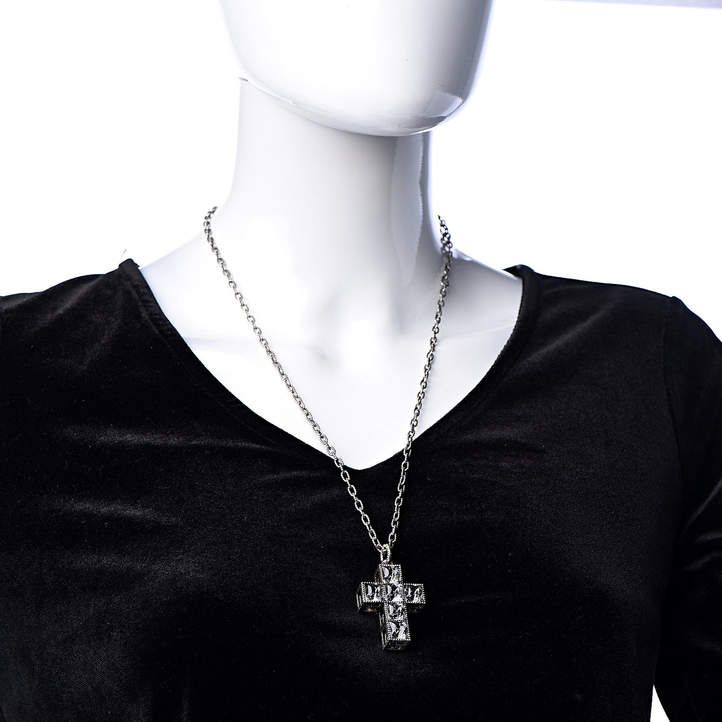 Sterling Silver Quartz Square G Cross Pendant Necklace