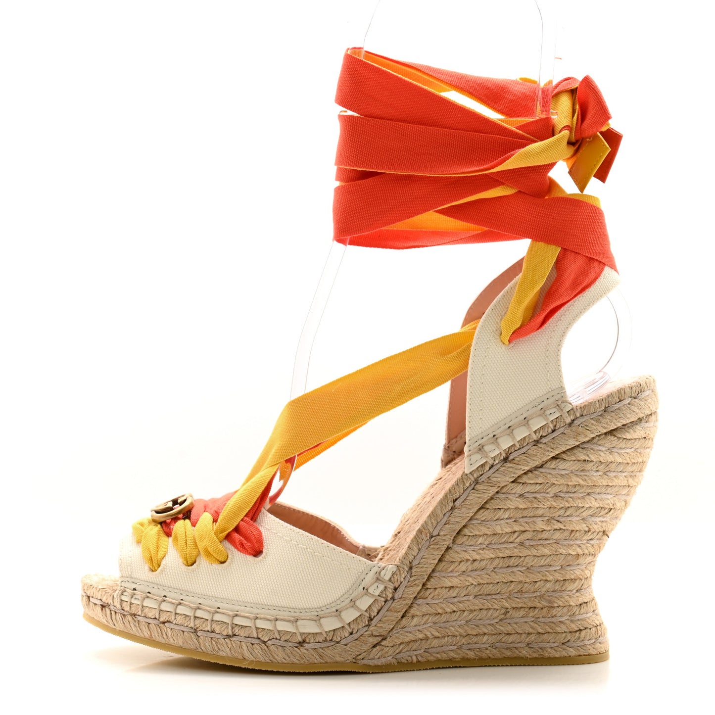 Canvas Ankle Wrap Interlocking G Platform 35/120mm Espadrille Wedges 39.5 Orange Yellow