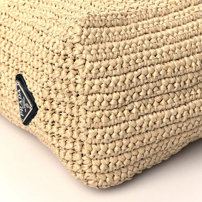 Prada Yarn Raffia Effect Crochet Embroidered Logo Tote Naturale 9 of 10