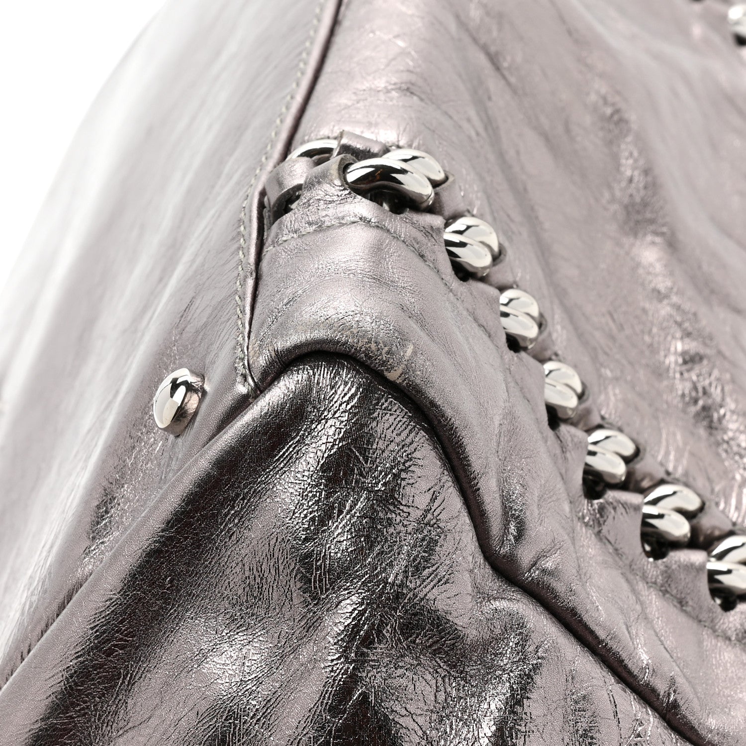 Chanel Metallic Cracked Calfskin Modern Chain Tote Dark Silver 12 of 14