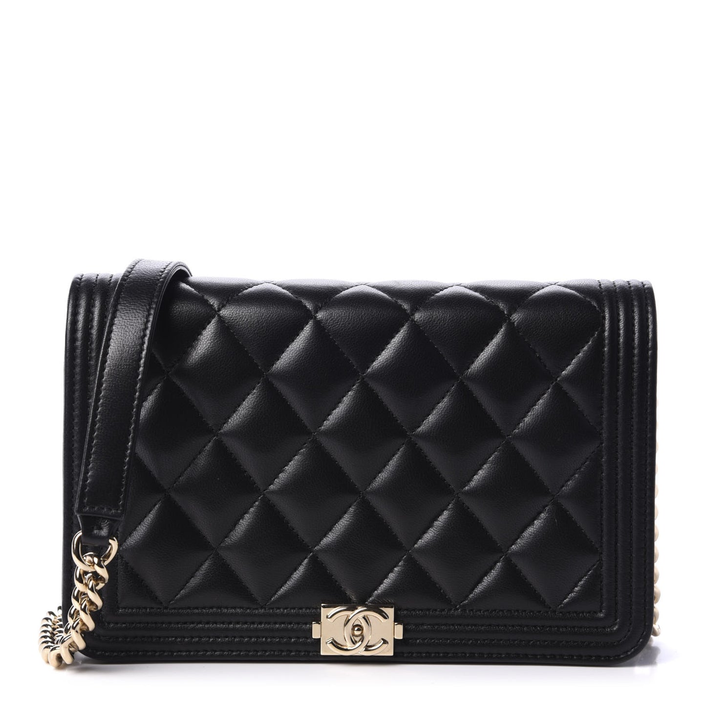 Lambskin Quilted Boy Wallet On Chain WOC Black