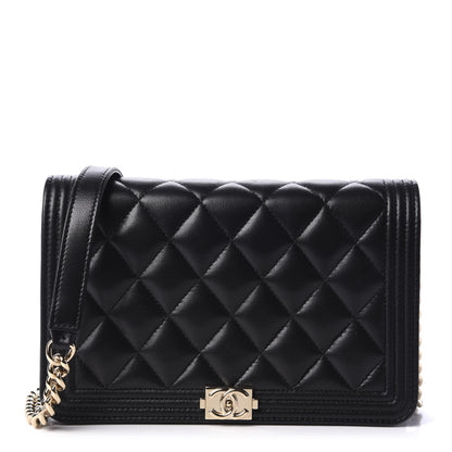 Chanel Lambskin Quilted Boy Wallet On Chain WOC Black 1 of 11
