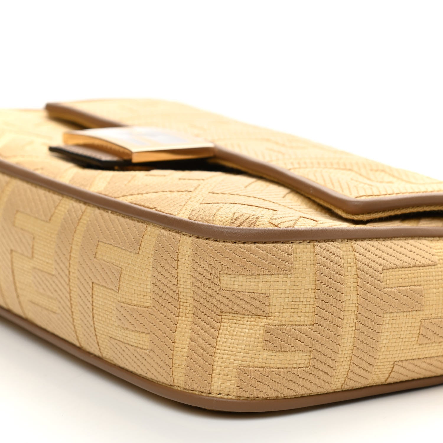 Fendi Raffia Vitello King Lucido FF Embroidered Baguette Grano Sand 8 of 8