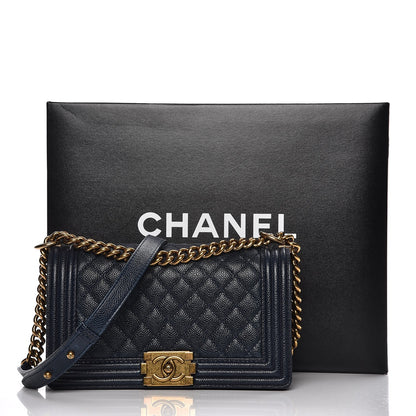 Chanel Caviar Quilted Medium Boy Flap Dark Navy Blue 8 of 9