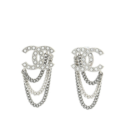 Chanel Crystal Chain CC Earrings Silver 1 of 5