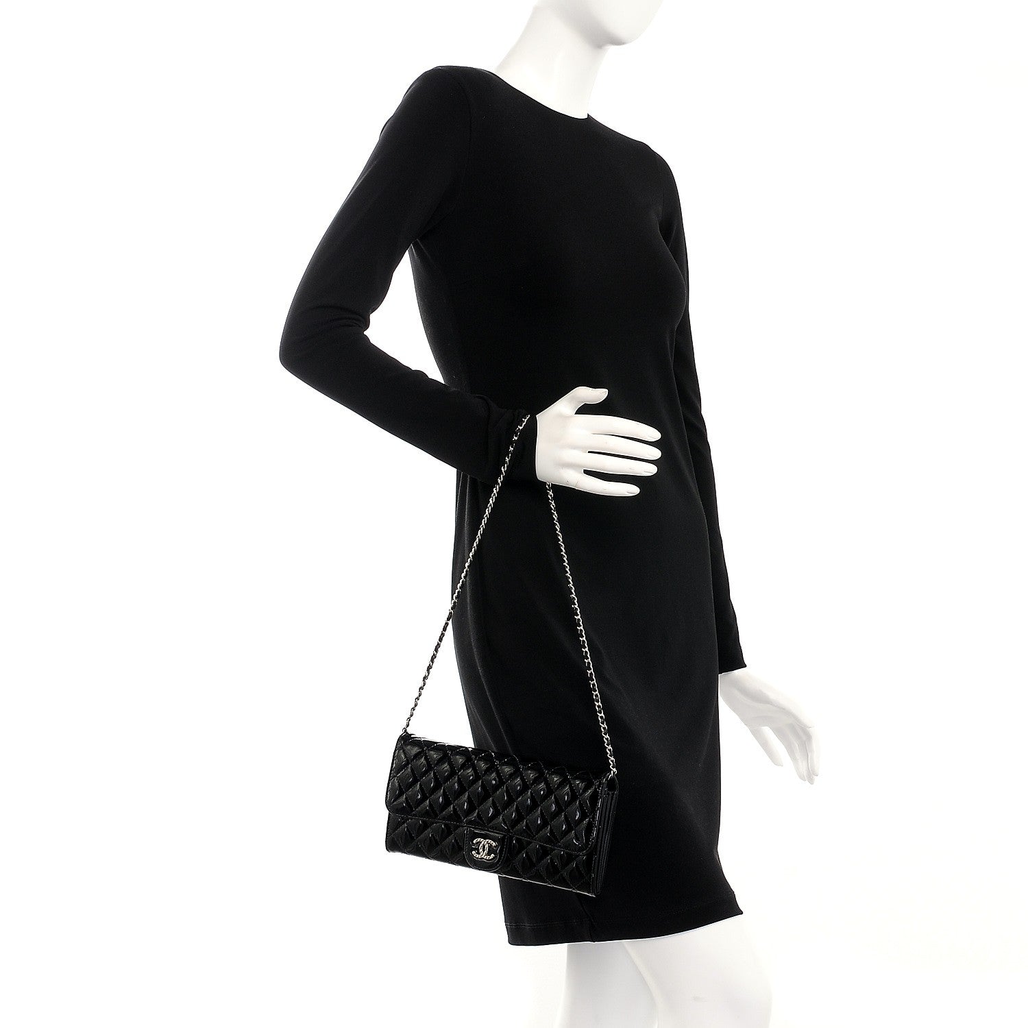 Chanel Patent Calfskin Quilted Brilliant East West Flap Clutch Black 2 of 8