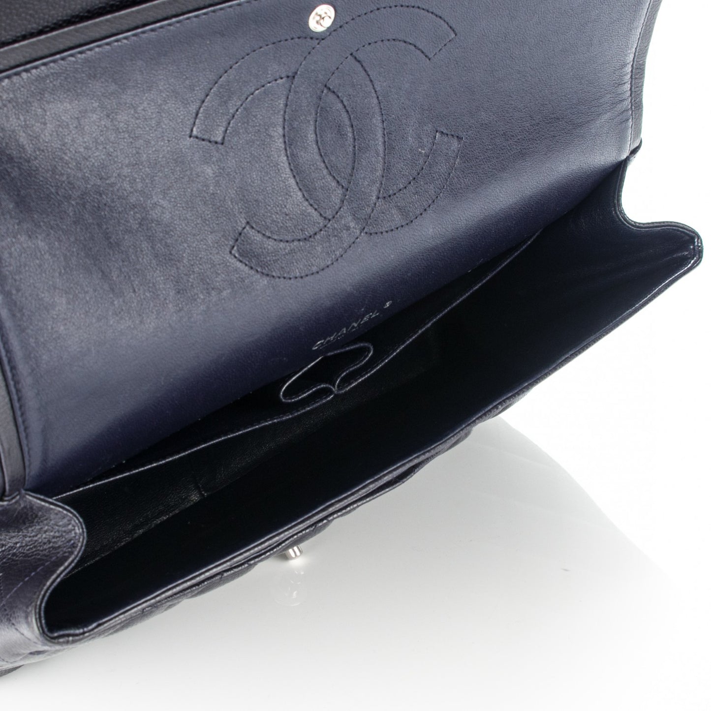 Caviar Quilted Maxi Double Flap Navy Blue
