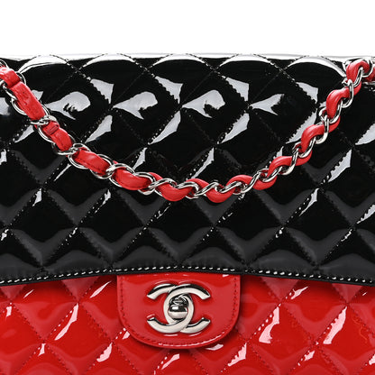 Chanel Patent Calfskin Quilted Bi-Color Medium Double Flap Red Black 8 of 10
