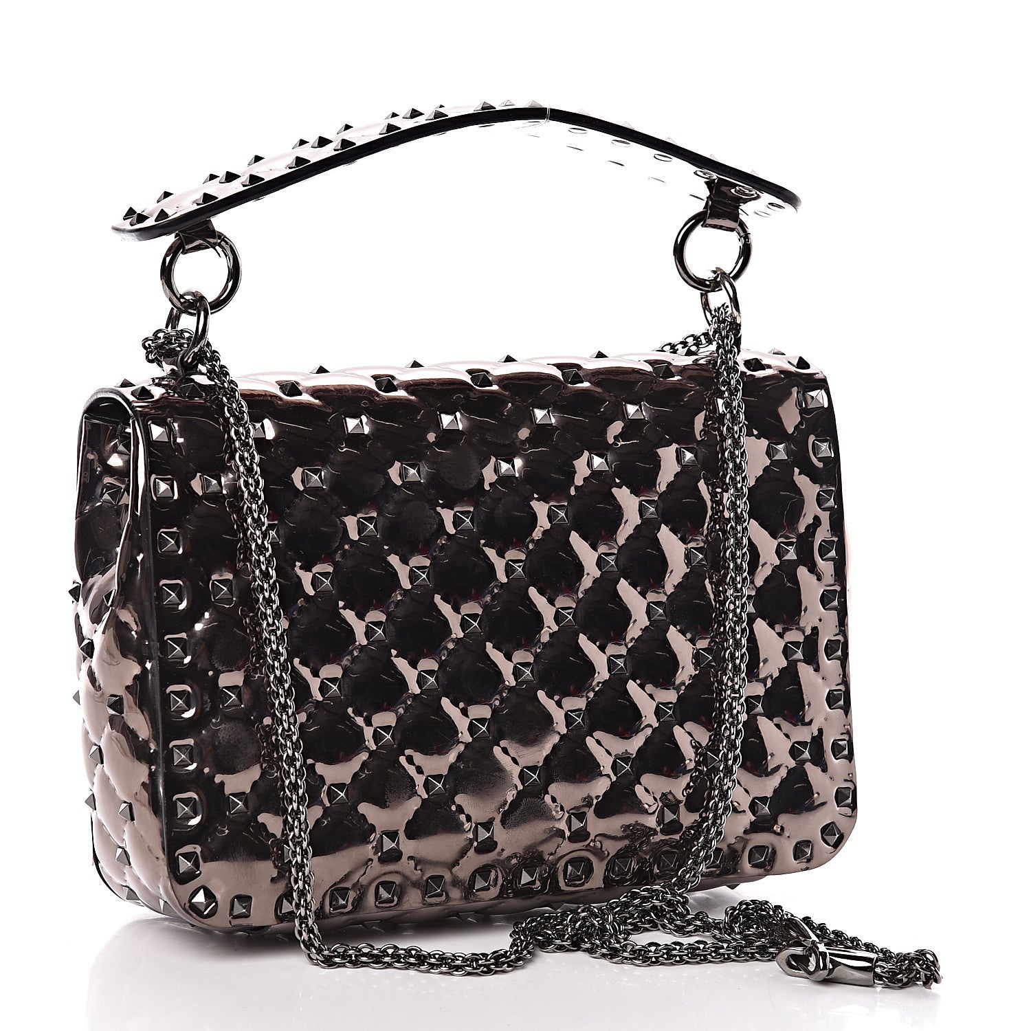 Valentino Garavani Metallic Patent Medium Rockstud Spike Shoulder Bag Rutenio 3 of 9