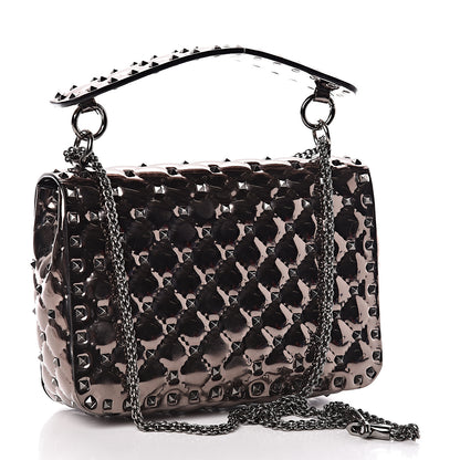 Valentino Garavani Metallic Patent Medium Rockstud Spike Shoulder Bag Rutenio 3 of 9