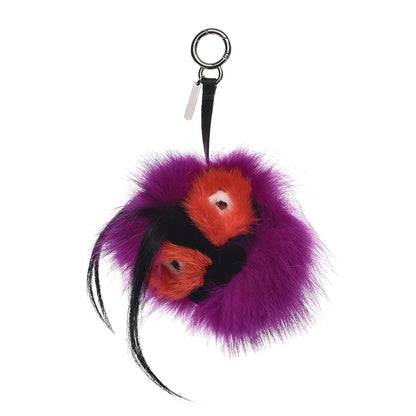 Fendi Fox Mink Goat Fur Oret Monster Bag Bug Charm Orchid Black 1 of 3