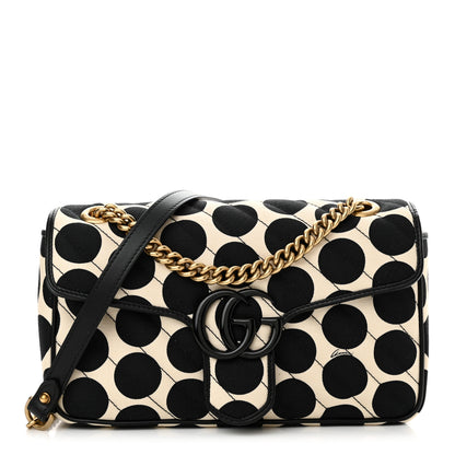 Gucci Canvas Matelasse Diagonal Polka Dot Small GG Marmont Shoulder Bag Black White 1 of 11