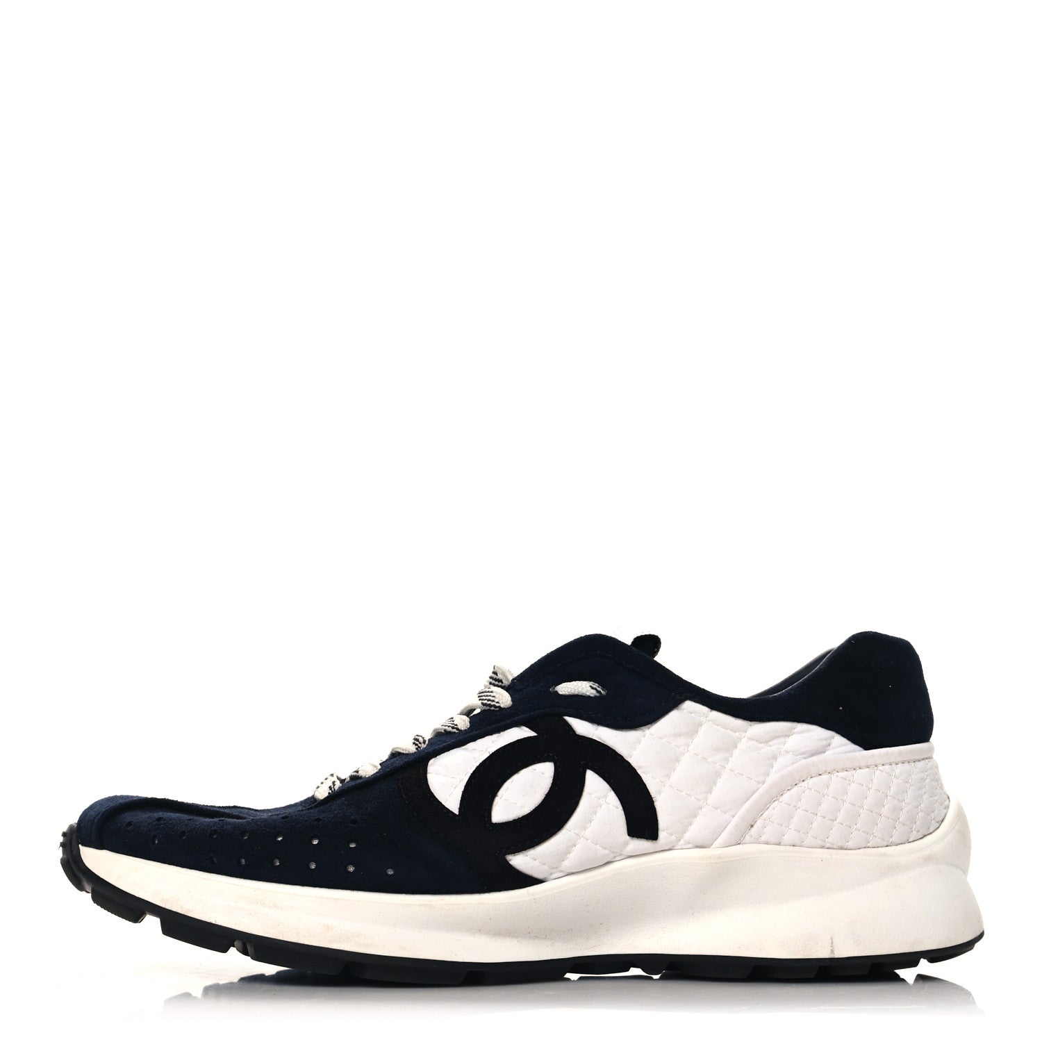 Chanel Fabric Suede Kidskin CC Sneakers 41 Dark Navy White 1 of 9