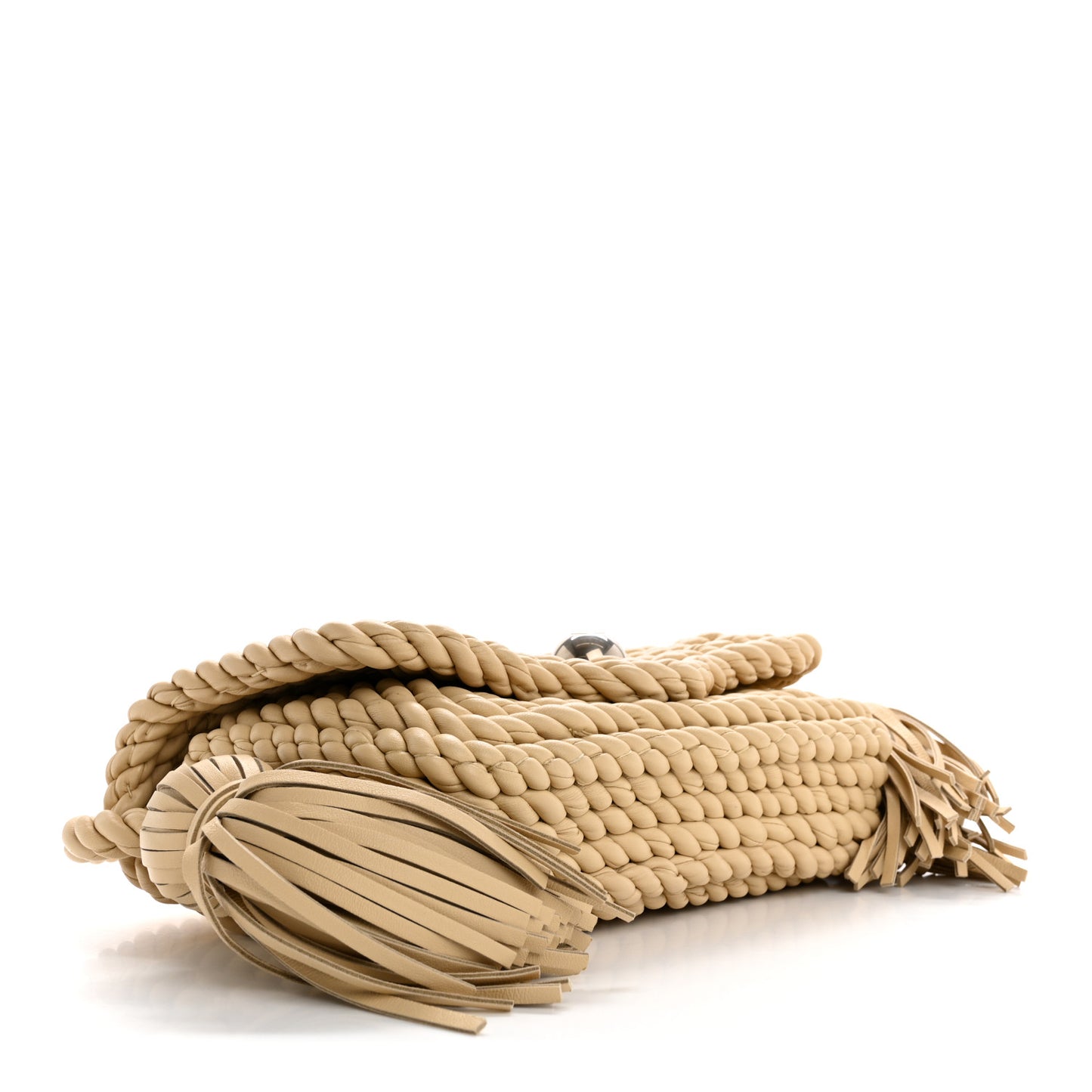 Lambskin Torchon Tasseled Twisted Shoulder Bag Porridge