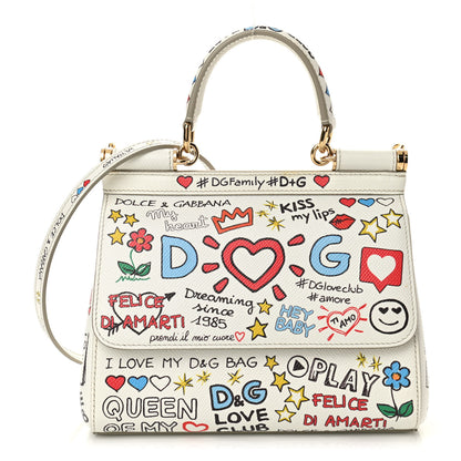 Dolce & Gabbana Dauphine Graffiti Printed Small Miss Sicily Satchel White 1 of 9