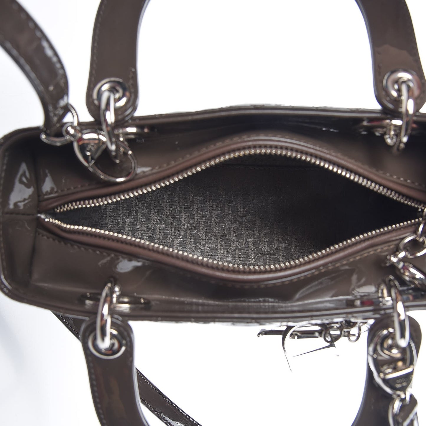 Patent Cannage Medium Lady Dior Dark Brown