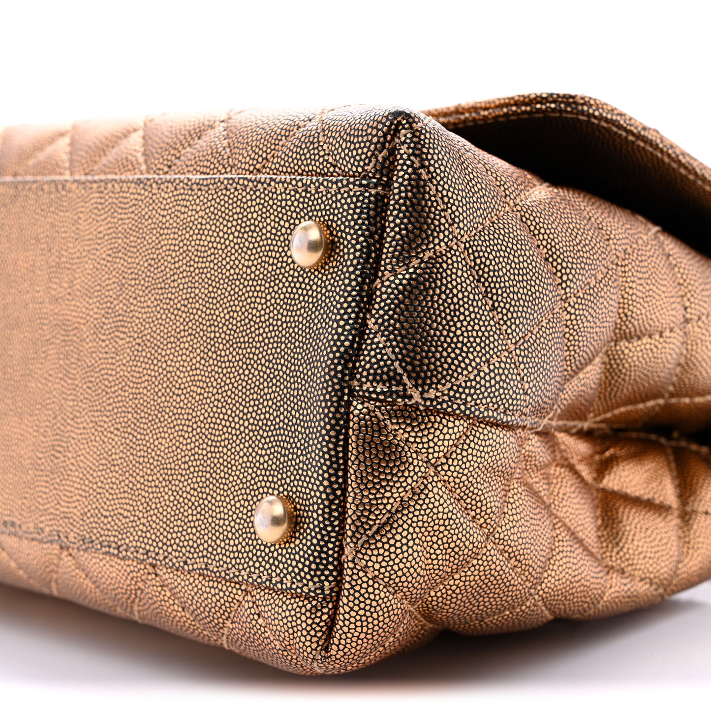 Metallic Caviar Quilted Small Coco Handle Flap Gold