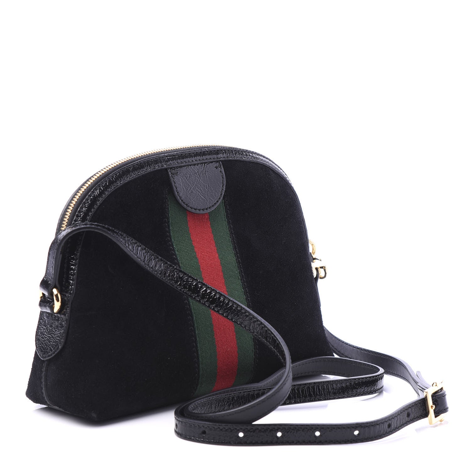 Gucci Suede Patent Web GG Small Ophidia Dome Shoulder Bag Black 3 of 10