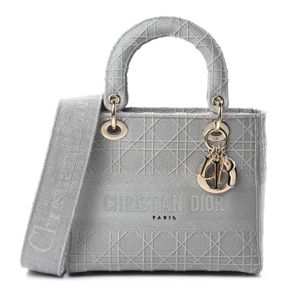 Christian Dior Canvas Embroidered Cannage Medium Lady D-Lite Gray 1 of 9