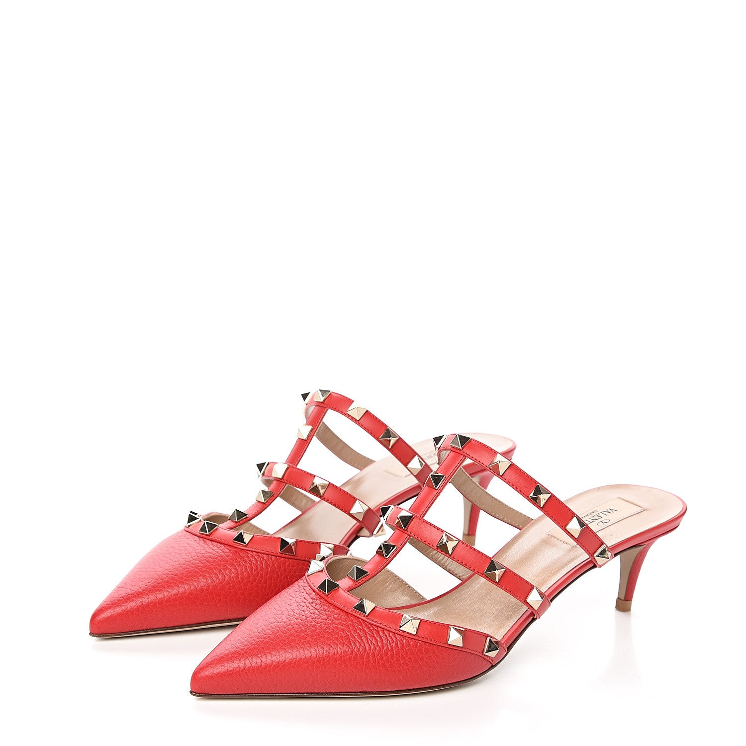 Valentino Garavani Pebbled Calfskin Rockstud 50mm Cage Mules 40 Red 3 of 9