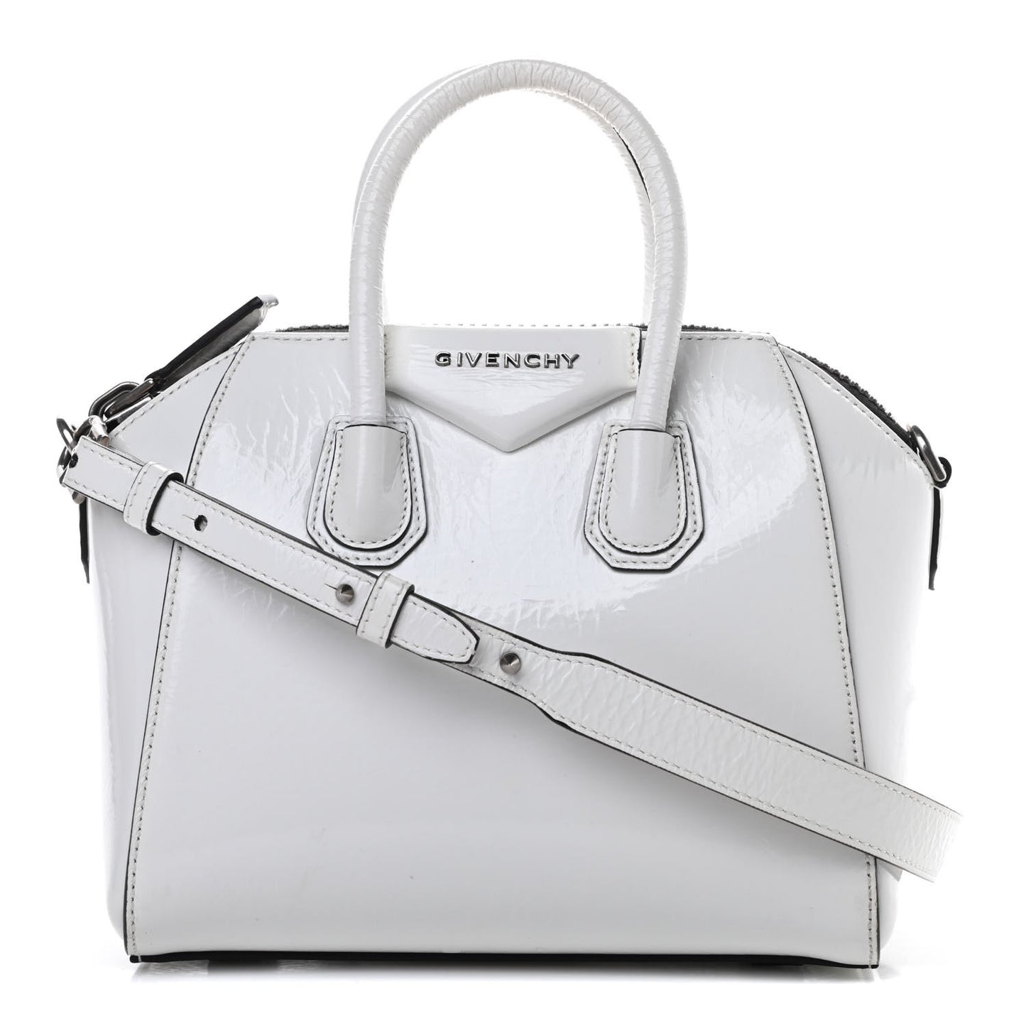Crinkled Patent Calfskin Mini Antigona White