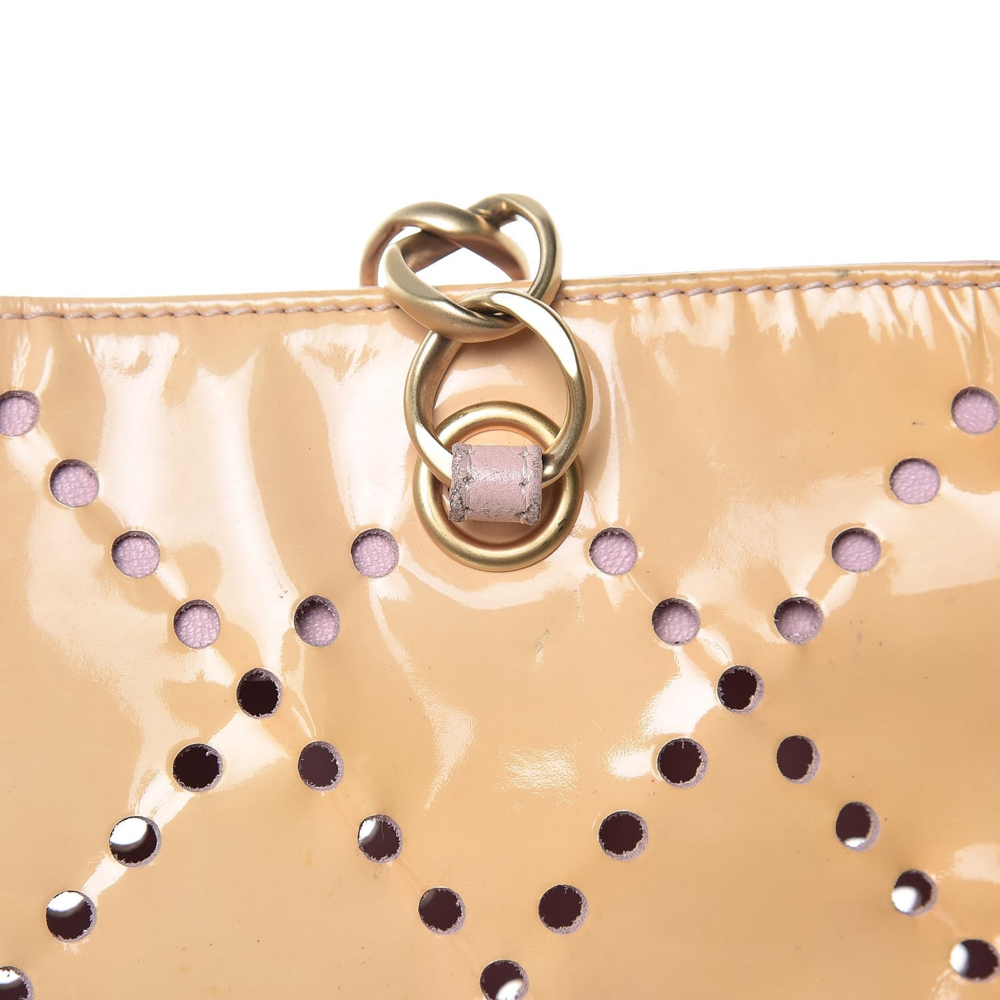 Patent Perforated CC Shopping Tote Beige