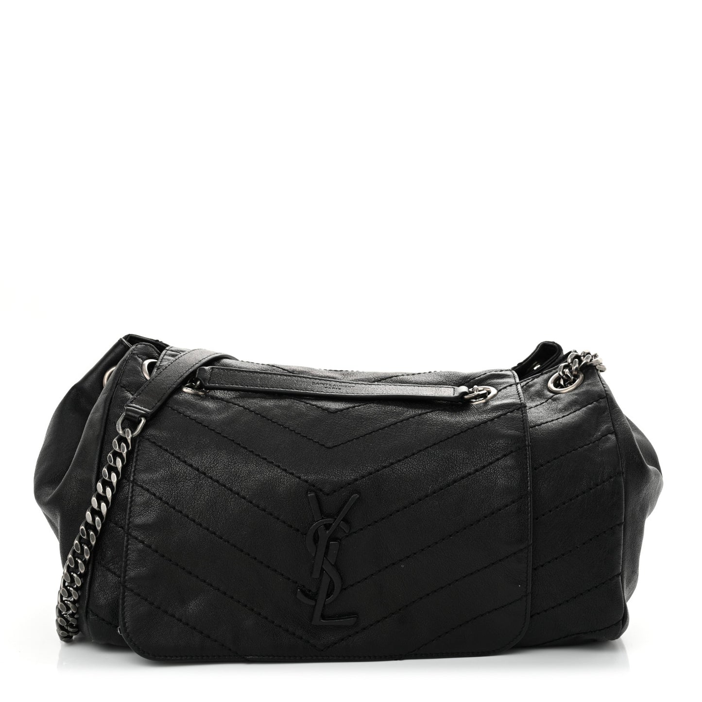 Pebbled Lambskin Chevron Monogram Large Nolita Black