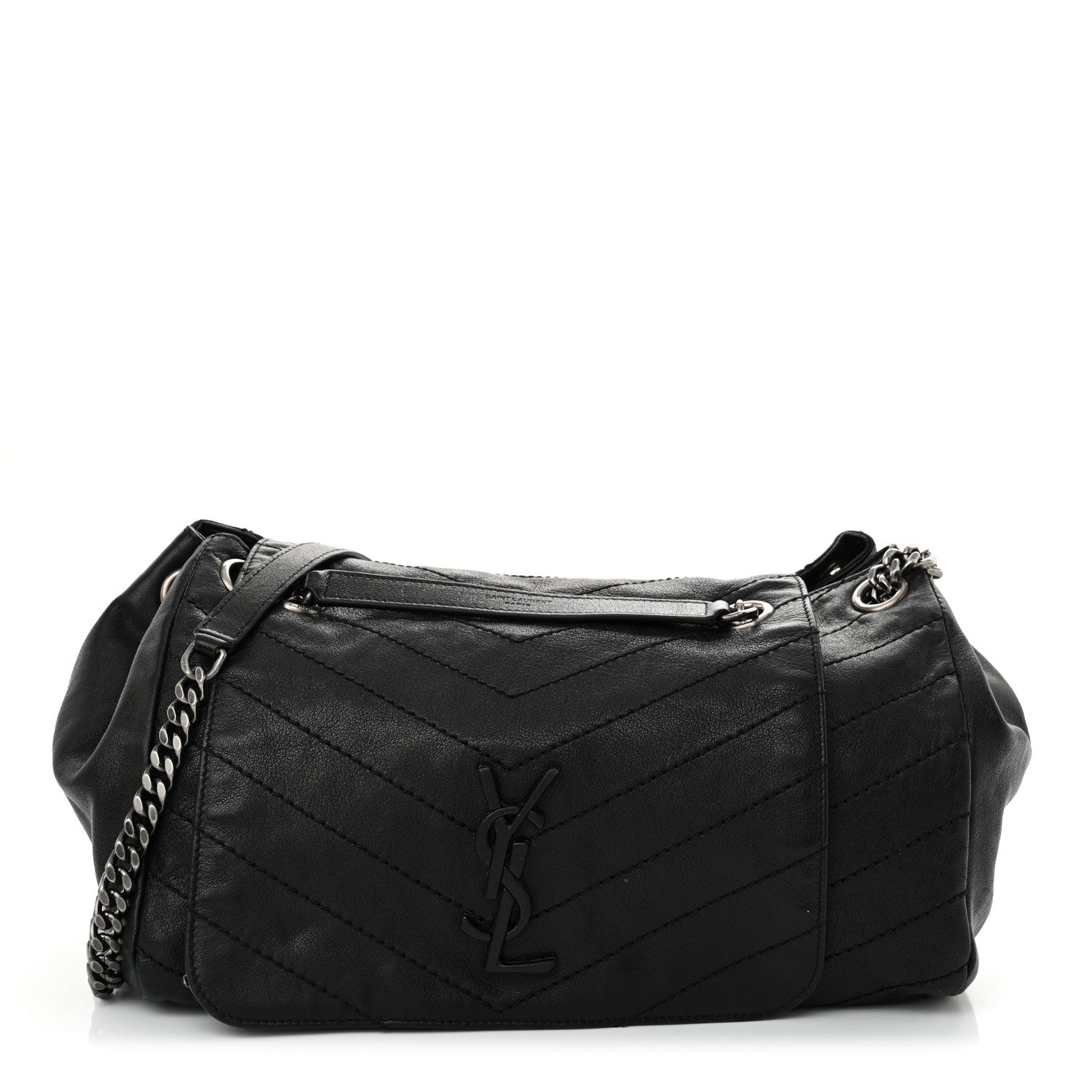 Saint Laurent Pebbled Lambskin Chevron Monogram Large Nolita Black 1 of 11