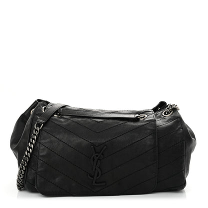 Saint Laurent Pebbled Lambskin Chevron Monogram Large Nolita Black 1 of 11