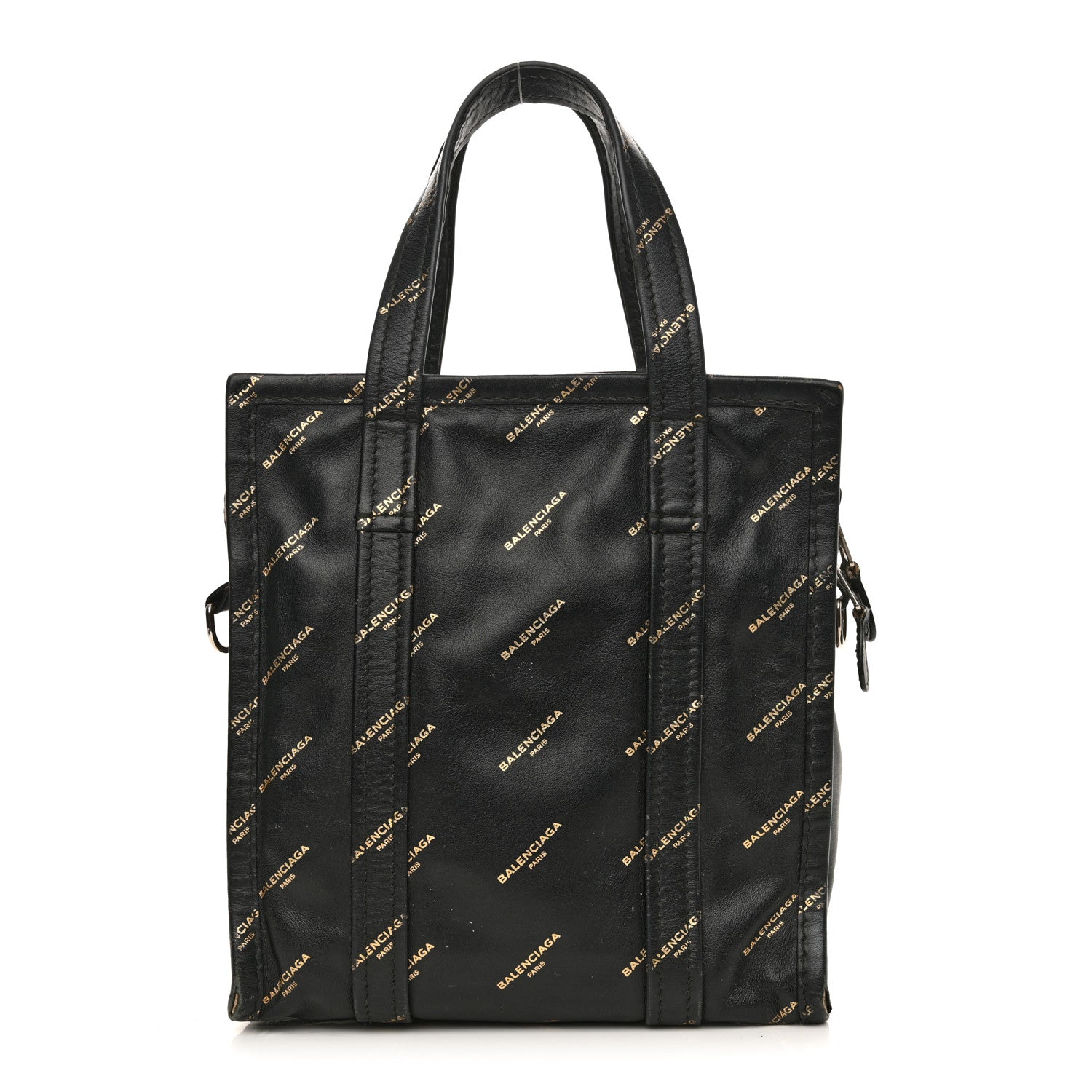 Balenciaga Calfskin Allover Logo XS Bazar Shopper Tote Black Gold 1 of 20