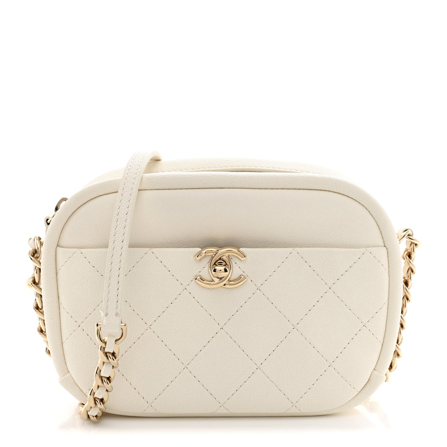 Goatskin Quilted Small Casual Trip Camera Case White