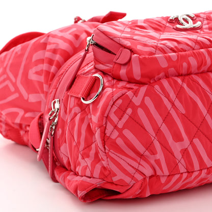 Chanel Nylon Printed Quilted Coco Neige Convertible Backpack Pink 9 of 10