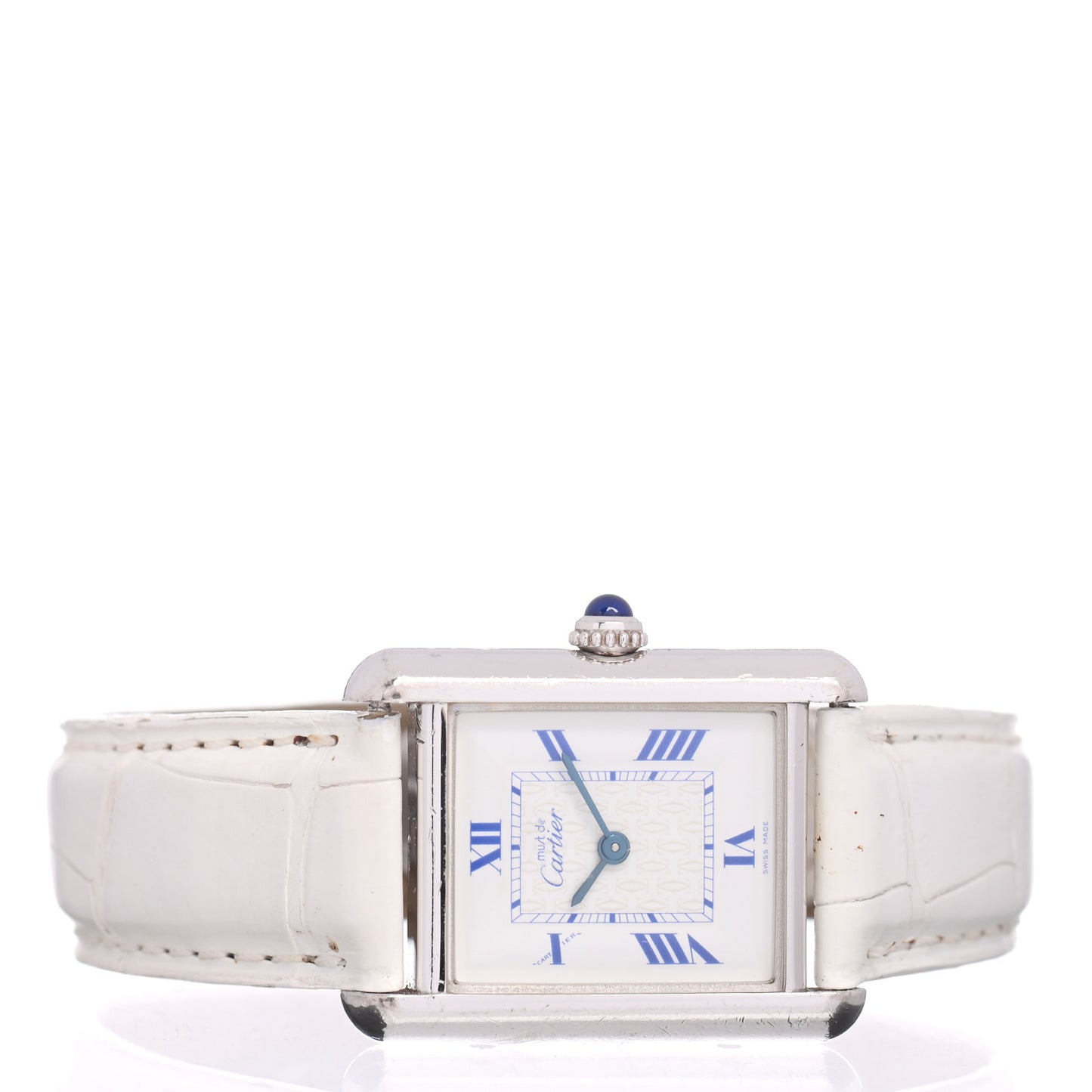 Sterling Silver Vermeil Alligator 23mm Must de Cartier Tank Quartz Watch White