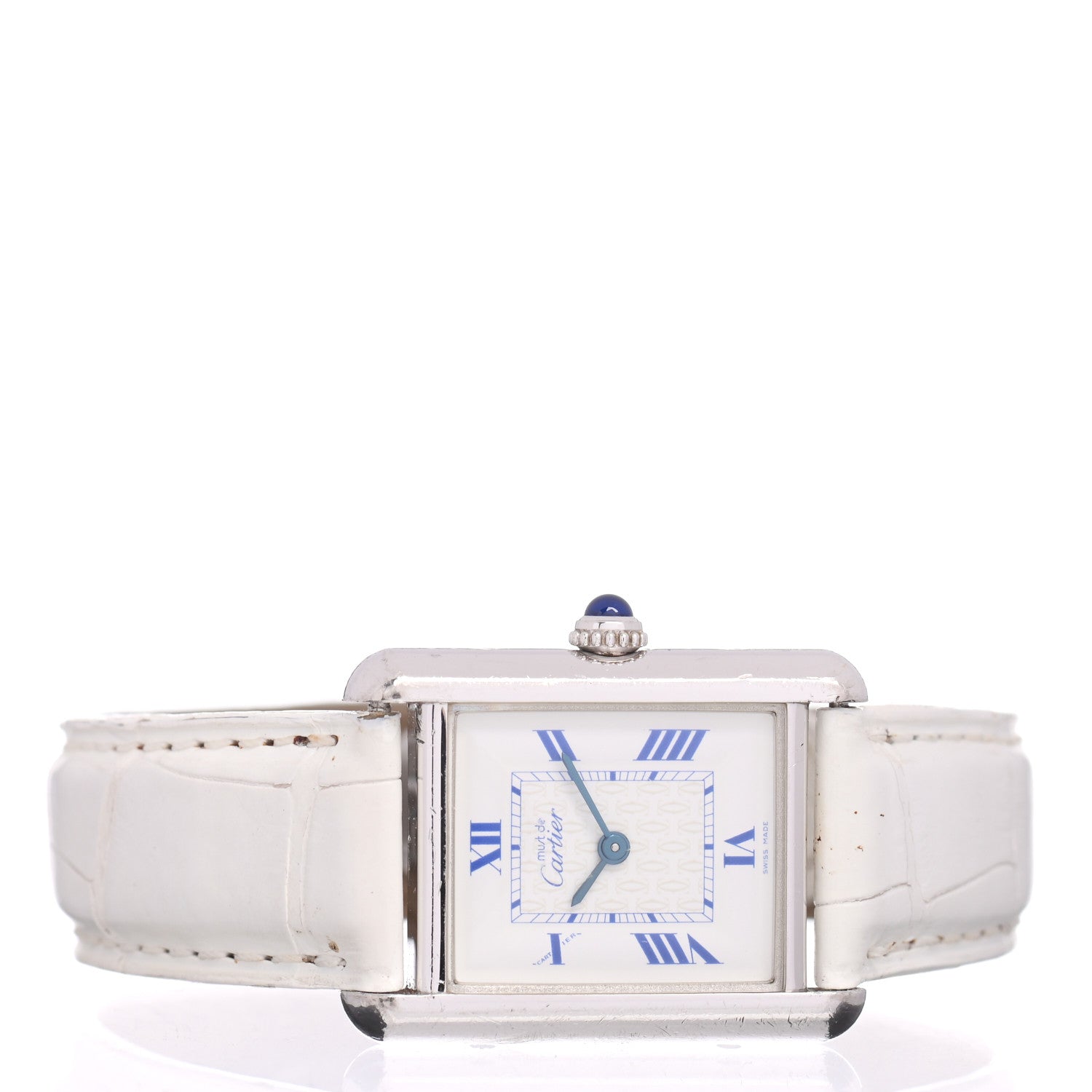 Cartier Sterling Silver Vermeil Alligator 23mm Must de Cartier Tank Quartz Watch White 2 of 4