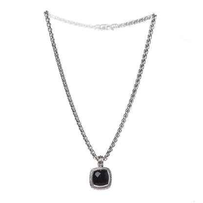 David Yurman Sterling Silver Diamond Black Onyx 14mm Albion Enhancer Pendant Wheat Chain Necklace 3 of 6