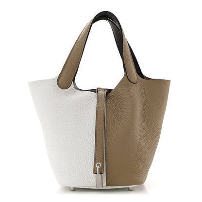 Hermes Taurillon Clemence Casaque Picotin Lock 18 PM Beige Marfa New White Macassar 1 of 11
