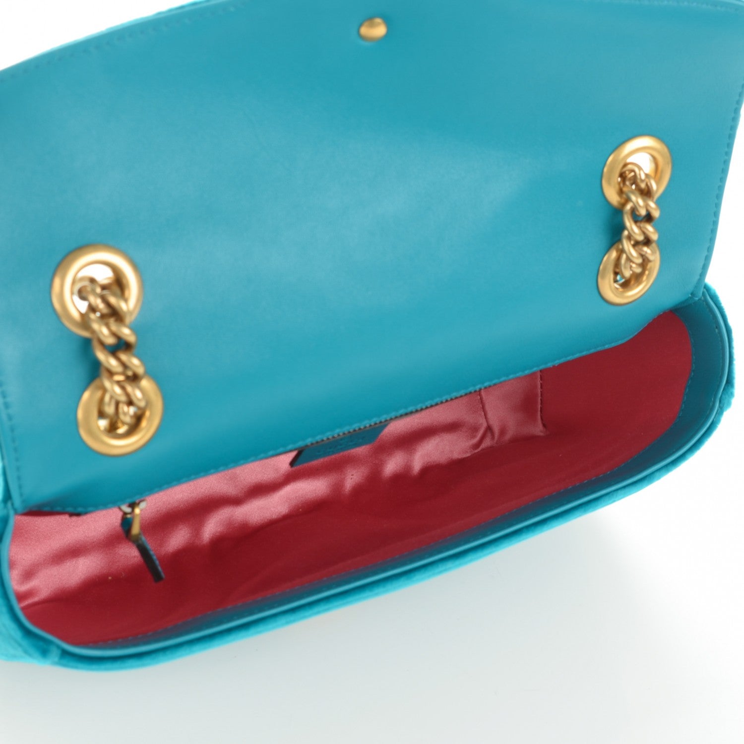 Gucci Velvet Matelasse Small GG Marmont Shoulder Bag Pavone Cyan 5 of 7