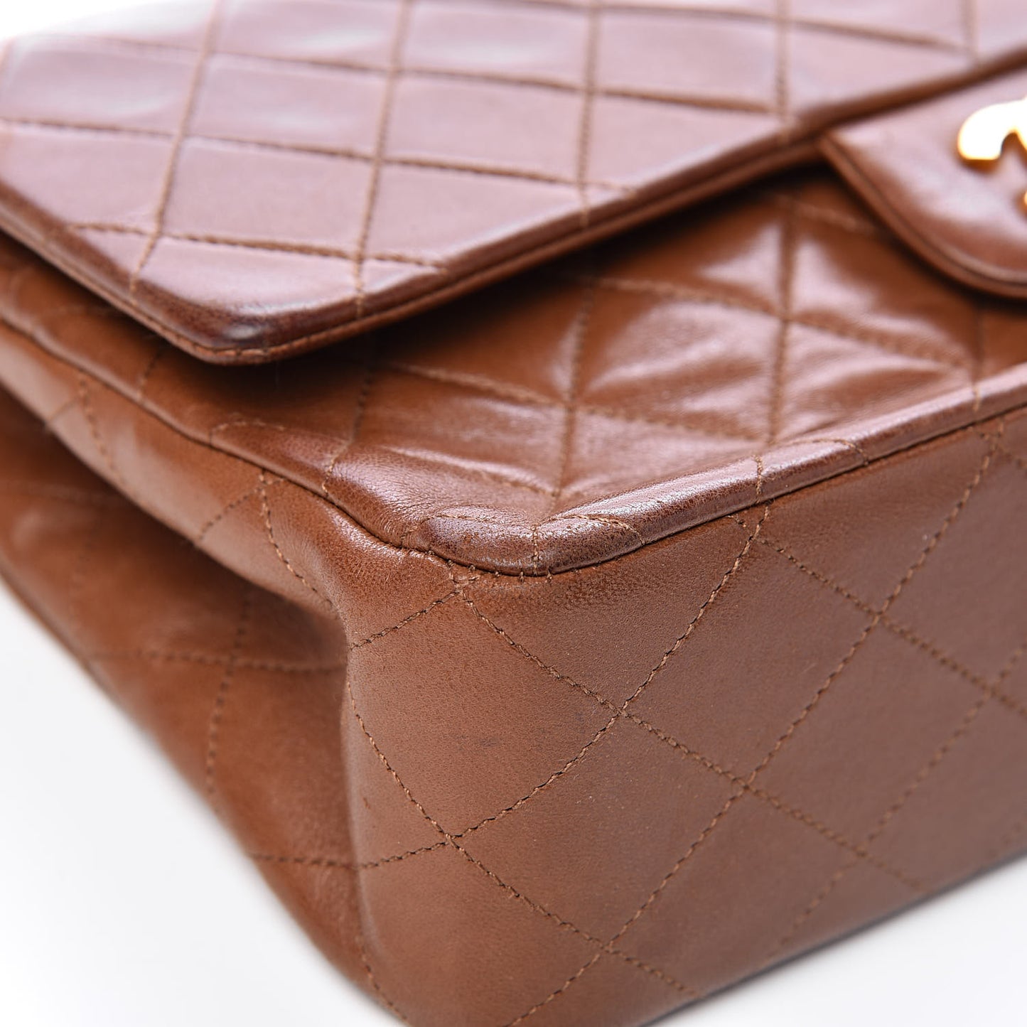Lambskin Quilted Medium Double Flap Brown