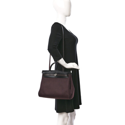 Hermes Military Toile Vache Hunter Herbag Zip PM 31 Rouge Sellier Ebene Black 2 of 15