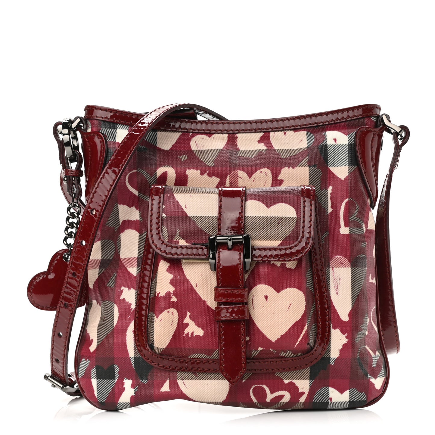 Nova Check Heart Crossbody Clutch Bag Berry Red